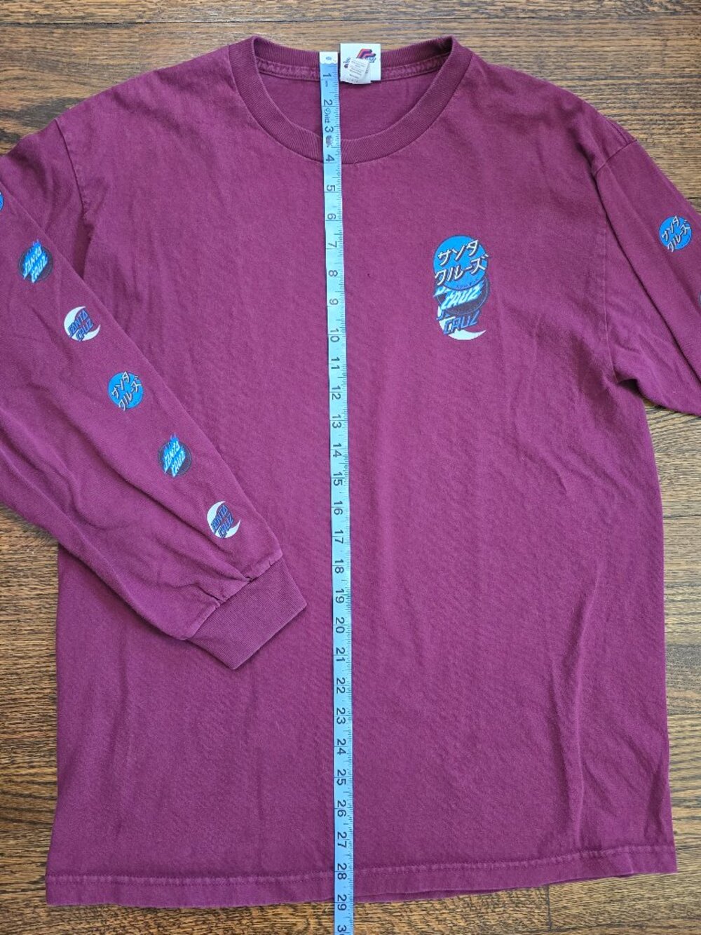 Santa Cruz Japanese Logo Long Sleeve Shirt Mens M Maroon Katakana Skate Graphic